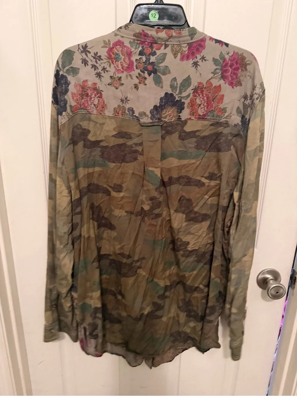 Anthropologie Olive Green Floral & Camo Patchwork Tunic - Picture 2 of 3